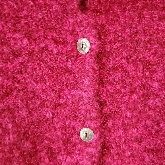 VTG 90s Marisa Christina Pink Sweater Cardigan M Loop Fluffy Knit Crop Scandi - Picture 3 of 11